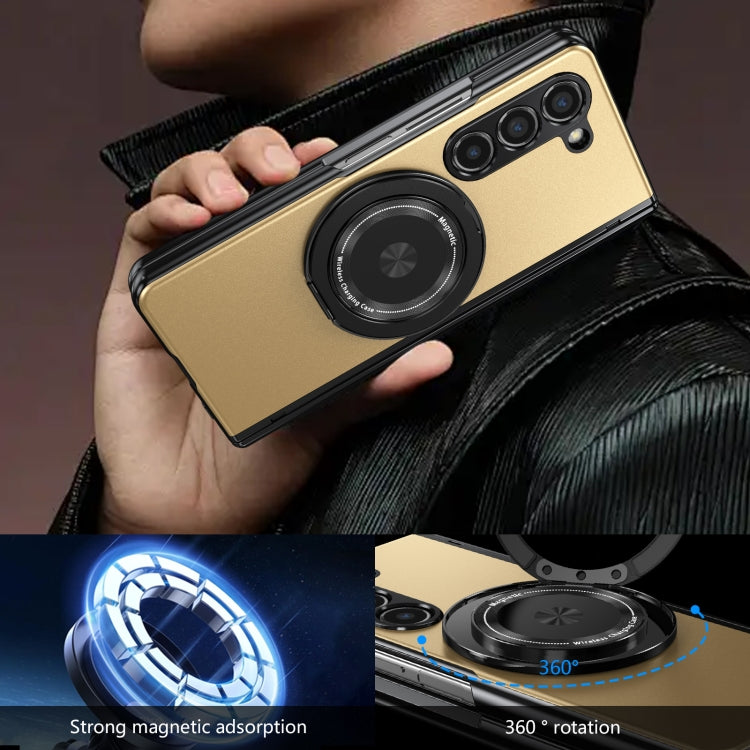 For Samsung Galaxy Z Fold5 Gold Medal Rotating Folding Series Ring Holder Phone Case