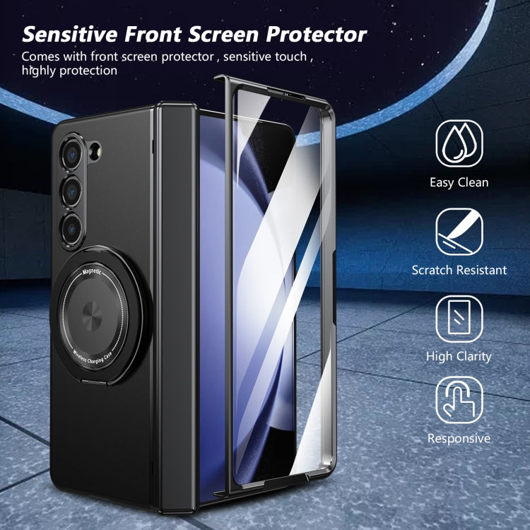 For Samsung Galaxy Z Fold5 Gold Medal Rotating Folding Series Ring Holder Phone Case