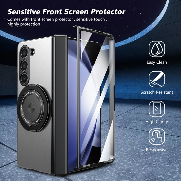 For Samsung Galaxy Z Fold5 Gold Medal Rotating Folding Series Ring Holder Phone Case