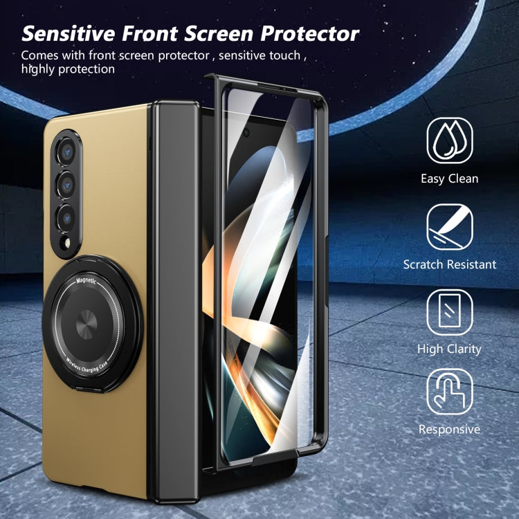 For Samsung Galaxy Z Fold4 Gold Medal Rotating Folding Series Ring Holder Phone Case
