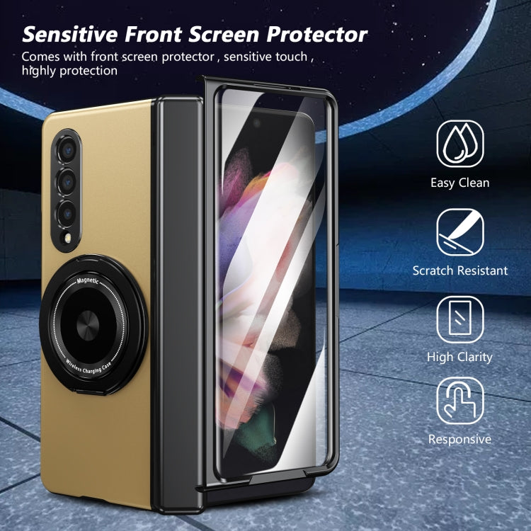For Samsung Galaxy Z Fold3 Gold Medal Rotating Folding Series Ring Holder Phone Case