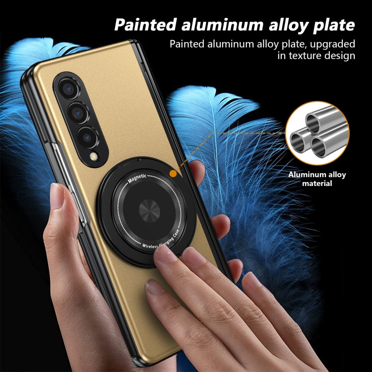 For Samsung Galaxy Z Fold3 Gold Medal Rotating Folding Series Ring Holder Phone Case