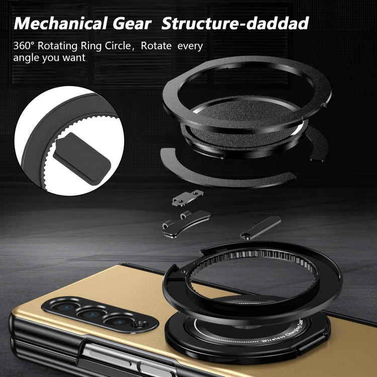 For Samsung Galaxy Z Fold3 Gold Medal Rotating Folding Series Ring Holder Phone Case