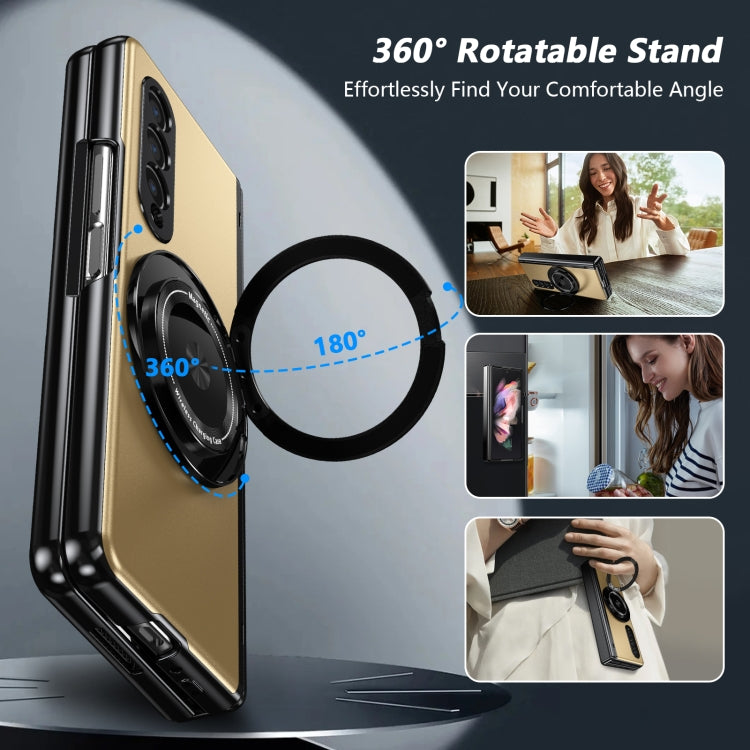 For Samsung Galaxy Z Fold3 Gold Medal Rotating Folding Series Ring Holder Phone Case