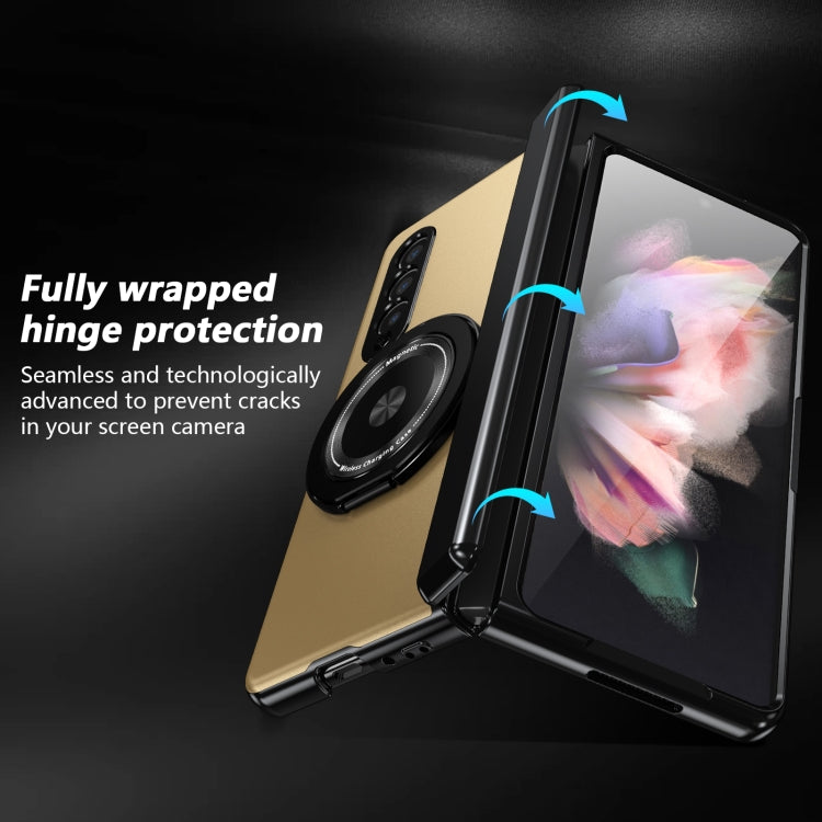 For Samsung Galaxy Z Fold3 Gold Medal Rotating Folding Series Ring Holder Phone Case