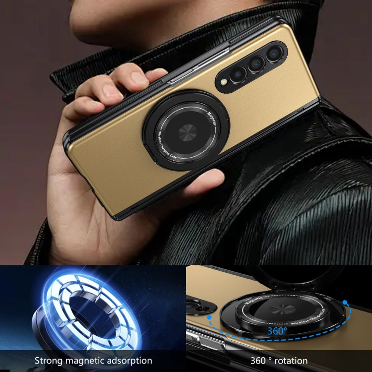 For Samsung Galaxy Z Fold3 Gold Medal Rotating Folding Series Ring Holder Phone Case