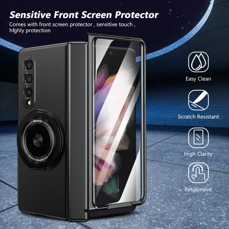 For Samsung Galaxy Z Fold3 Gold Medal Rotating Folding Series Ring Holder Phone Case