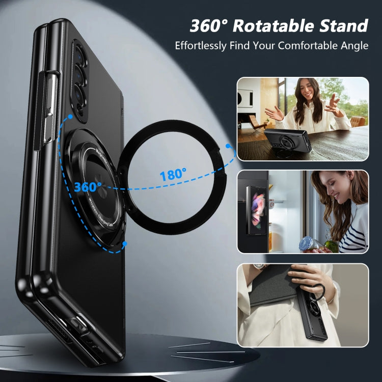 For Samsung Galaxy Z Fold3 Gold Medal Rotating Folding Series Ring Holder Phone Case