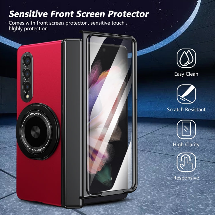For Samsung Galaxy Z Fold3 Gold Medal Rotating Folding Series Ring Holder Phone Case