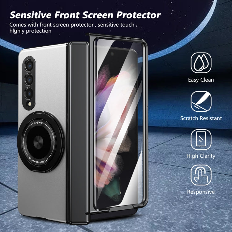 For Samsung Galaxy Z Fold3 Gold Medal Rotating Folding Series Ring Holder Phone Case