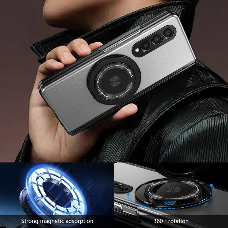 For Samsung Galaxy Z Fold3 Gold Medal Rotating Folding Series Ring Holder Phone Case