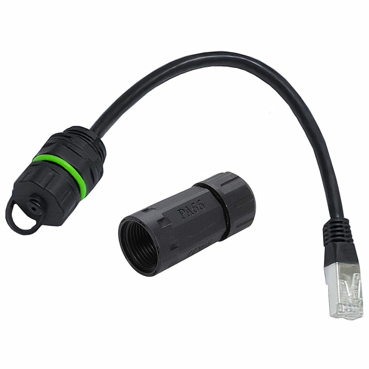 25cm RJ45 8P8C Male to Female IP68 CAT6 Ethernet Connector - Black