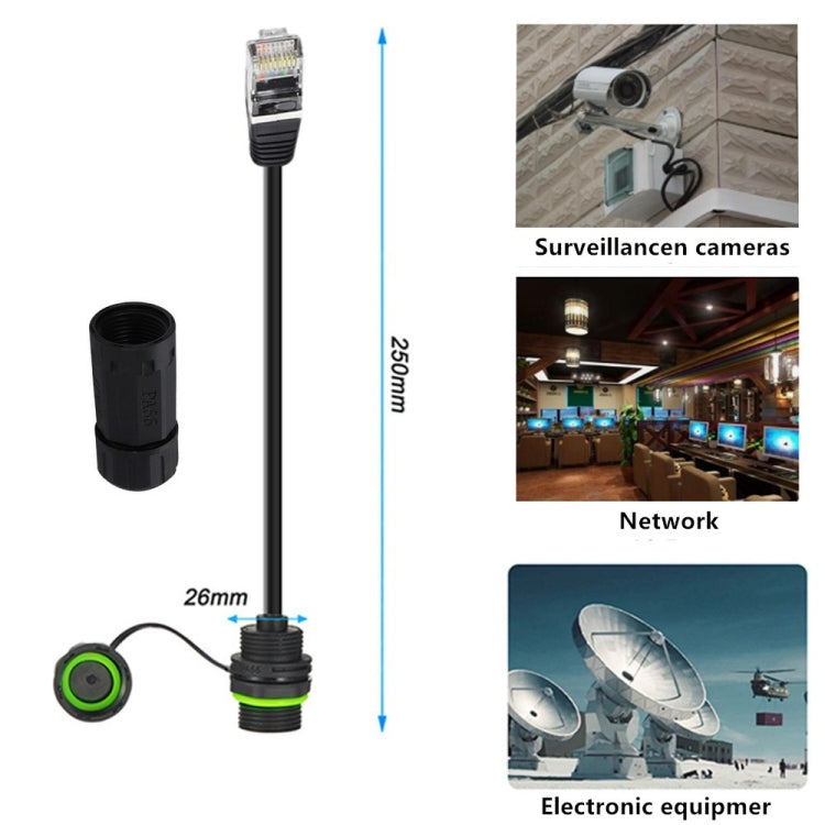 25cm RJ45 8P8C Male to Female IP68 CAT6 Ethernet Connector - Black