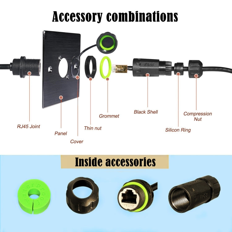25cm RJ45 8P8C Male to Female IP68 CAT6 Ethernet Connector - Black
