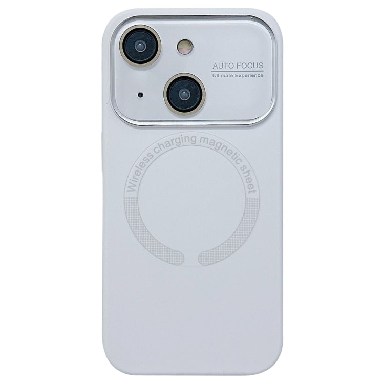 For iPhone 15 Plus Large Window Acrylic Glass Lens MagSafe Silicone Phone Case
