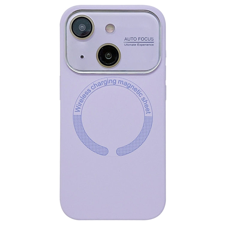 For iPhone 15 Plus Large Window Acrylic Glass Lens MagSafe Silicone Phone Case