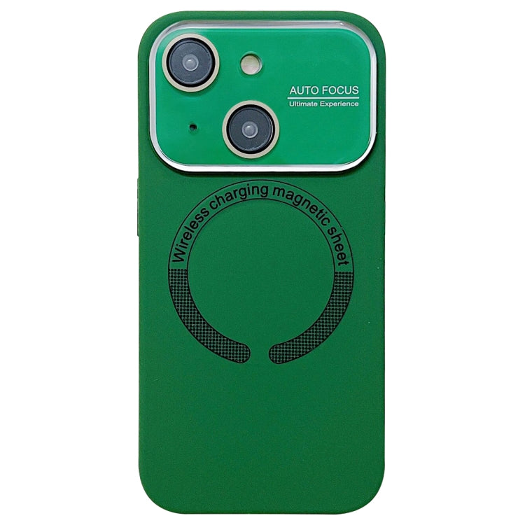 For iPhone 15 Plus Large Window Acrylic Glass Lens MagSafe Silicone Phone Case