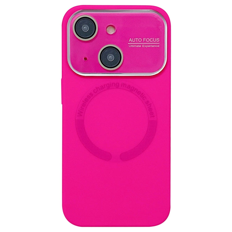 For iPhone 15 Plus Large Window Acrylic Glass Lens MagSafe Silicone Phone Case