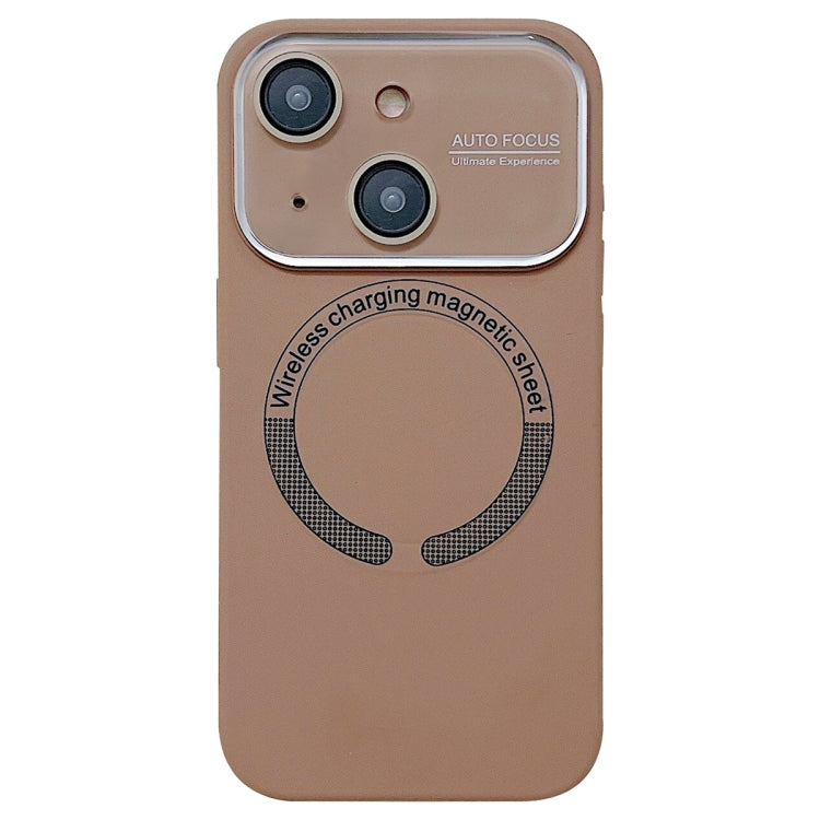 For iPhone 15 Plus Large Window Acrylic Glass Lens MagSafe Silicone Phone Case