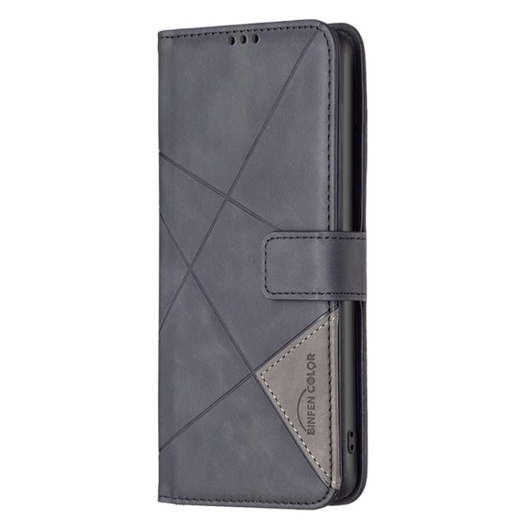 For Xiaomi Poco M7 4G 169mm Magnetic Buckle Rhombus Texture Leather Phone Case