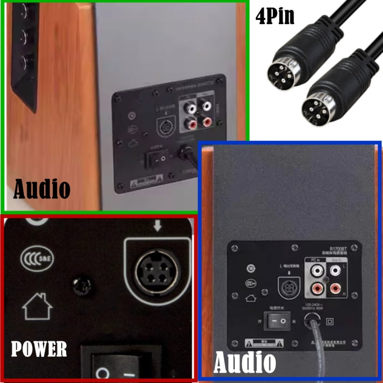 MD DIN 4 Pin Male to Male AC/DC Power Audio Adapter Cable, Length:3m - Black
