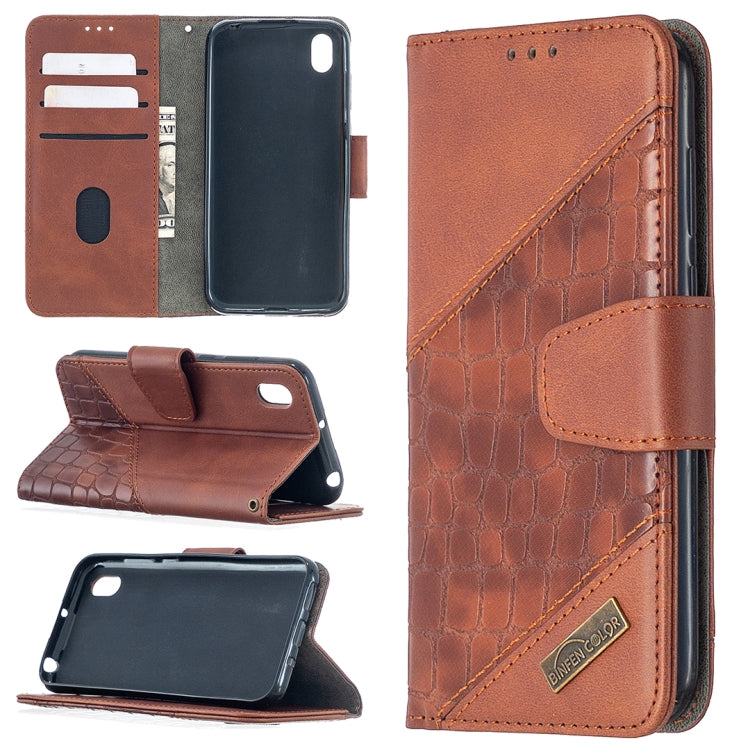 For Huawei Y5(2019) Matching Color Crocodile Texture Horizontal Flip PU Leather Case with Wallet & Holder & Card Slots