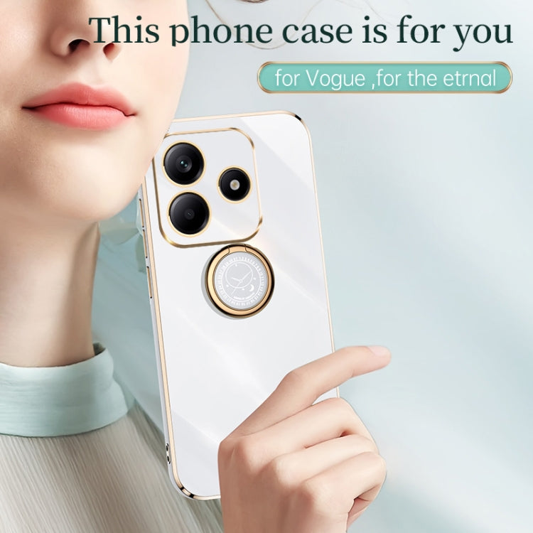 For Redmi Note 14 5G XINLI Straight 6D Plating Gold Edge TPU Shockproof Case with Ring Holder