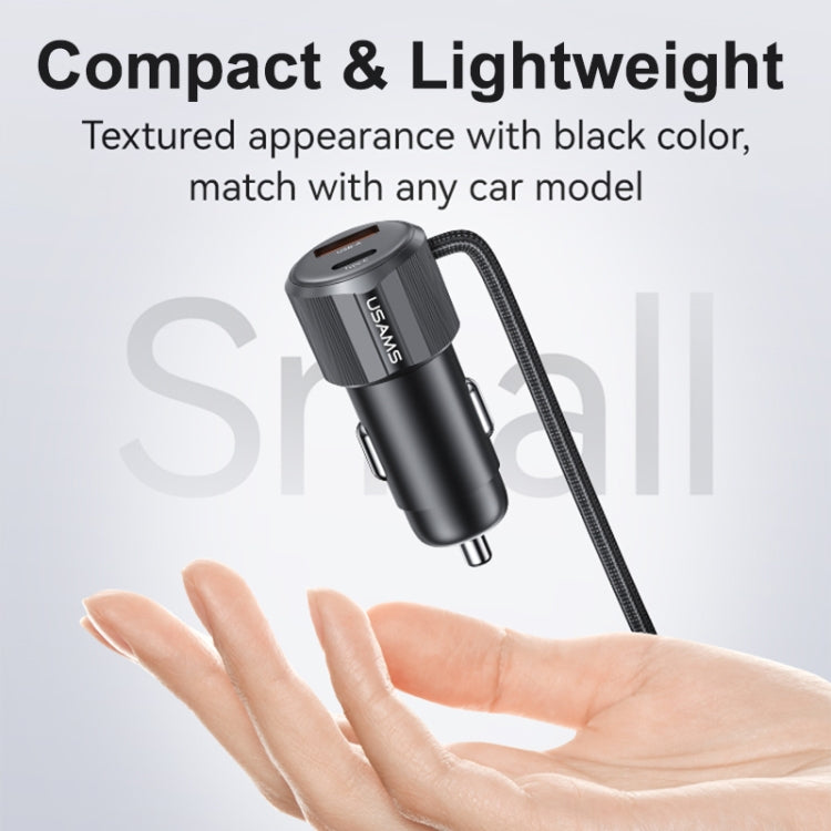 USAMS CC287 YT Series 66W USB and Type-C Dual Ports Car Fast Charger with 2 in 1 Cable - Black