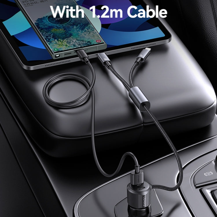 USAMS CC287 YT Series 66W USB and Type-C Dual Ports Car Fast Charger with 2 in 1 Cable - Black