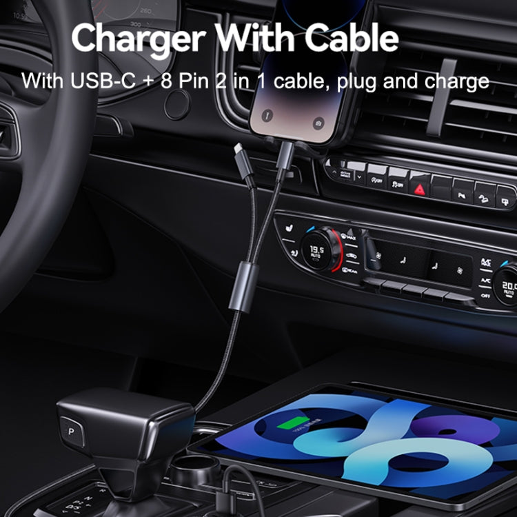 USAMS CC287 YT Series 66W USB and Type-C Dual Ports Car Fast Charger with 2 in 1 Cable - Black