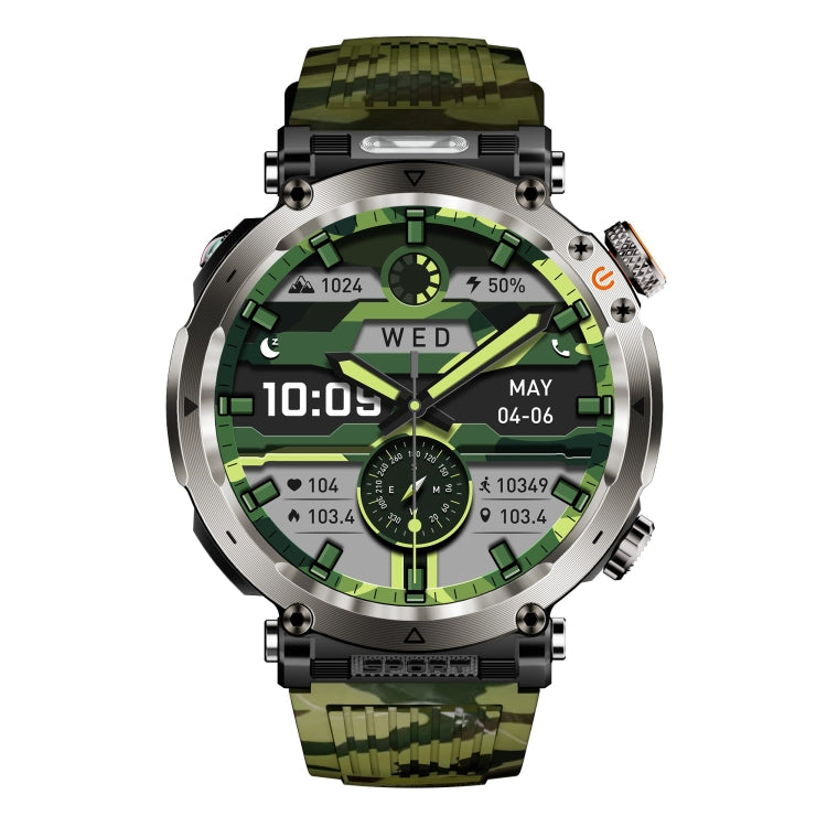HT30 1.7 inch IP68 Waterproof Camouflage Silicone Band Smart Watch, Support Flashlight / Banknote Detector Light / Compass