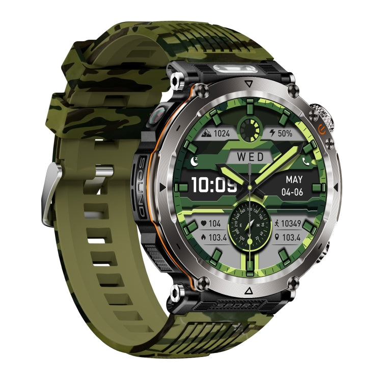 HT30 1.7 inch IP68 Waterproof Camouflage Silicone Band Smart Watch, Support Flashlight / Banknote Detector Light / Compass