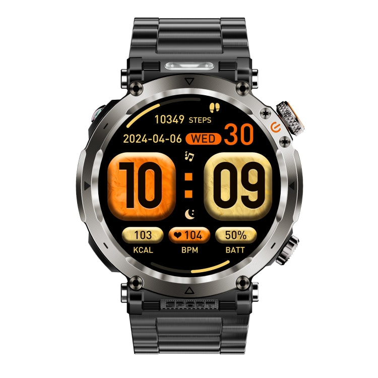 HT30 1.7 inch IP68 Waterproof Steel Band Smart Watch, Support Flashlight / Banknote Detector Light / Compass - Black