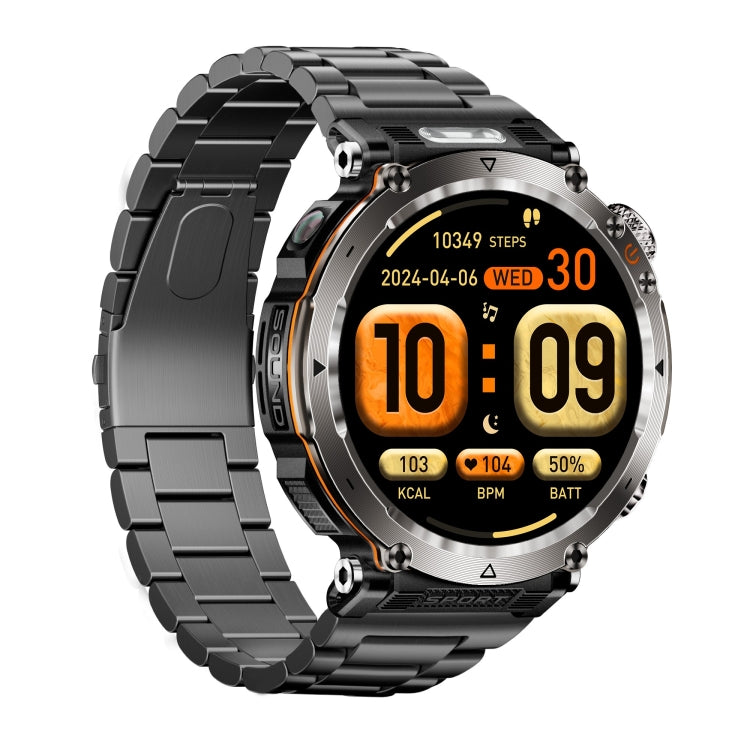 HT30 1.7 inch IP68 Waterproof Steel Band Smart Watch, Support Flashlight / Banknote Detector Light / Compass - Black