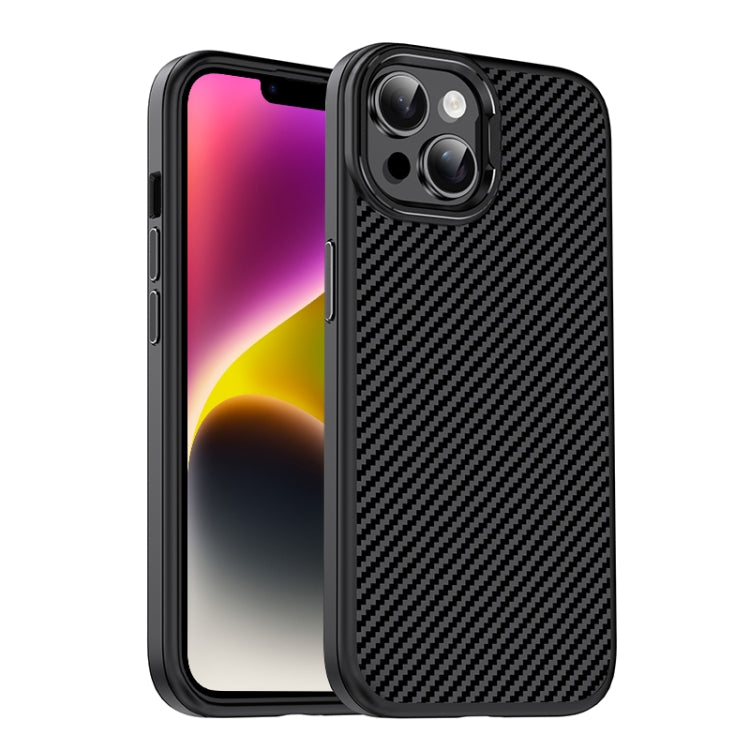 For iPhone 14 Plus Carbon Fiber Textured Oil Spray MagSafe Magnetic Phone Case