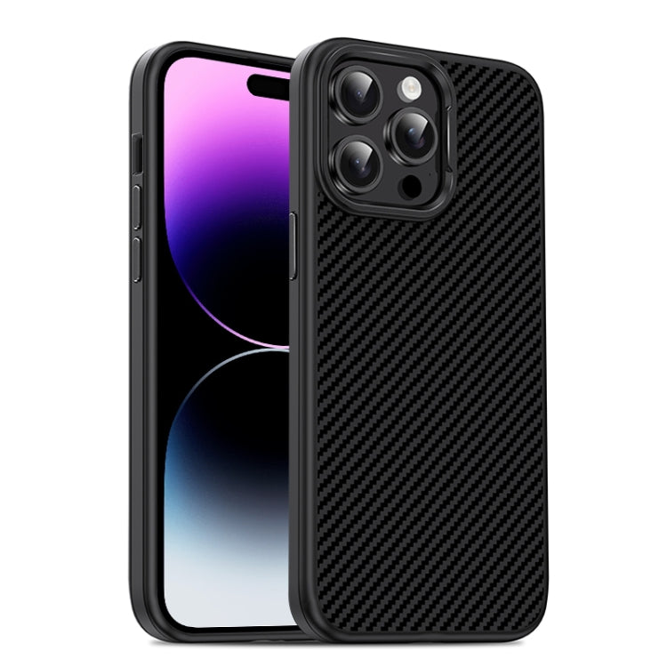 For iPhone 14 Pro Max Carbon Fiber Textured Oil Spray MagSafe Magnetic Phone Case