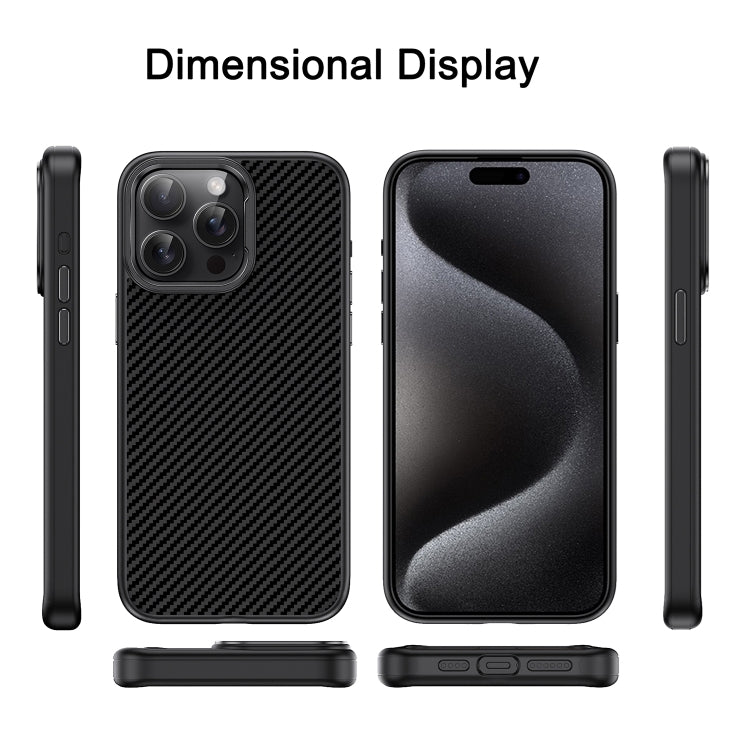For iPhone 15 Plus Carbon Fiber Textured Oil Spray MagSafe Magnetic Phone Case