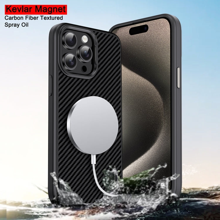 For iPhone 15 Plus Carbon Fiber Textured Oil Spray MagSafe Magnetic Phone Case