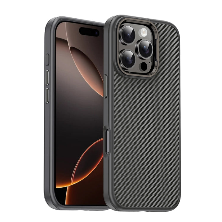 For iPhone 16 Pro Max Carbon Fiber Textured Oil Spray MagSafe Magnetic Phone Case