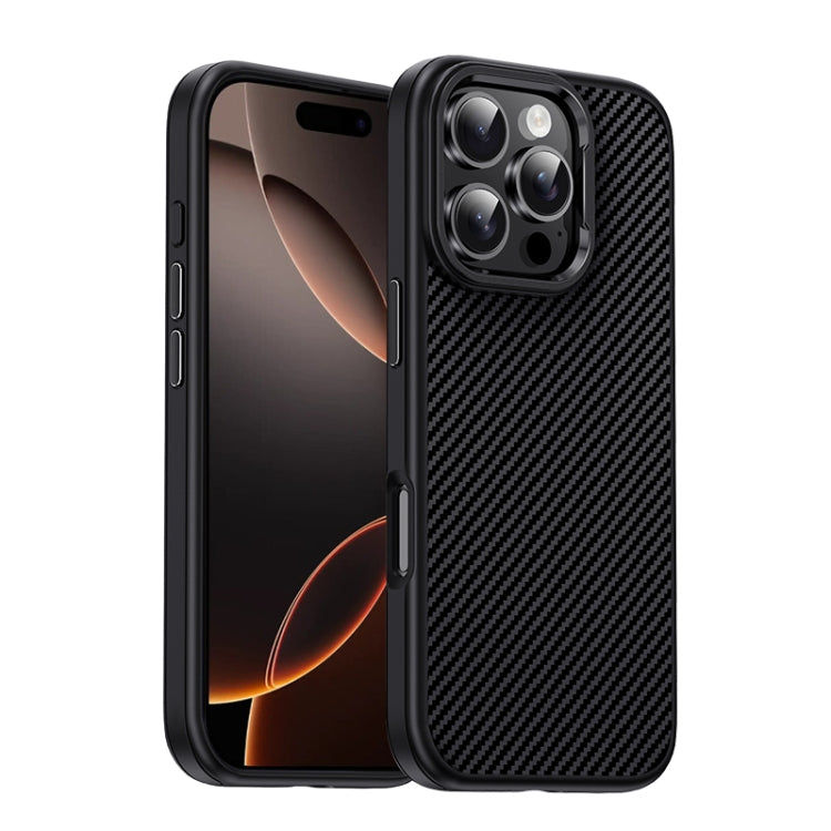 For iPhone 16 Pro Carbon Fiber Textured Oil Spray MagSafe Magnetic Phone Case