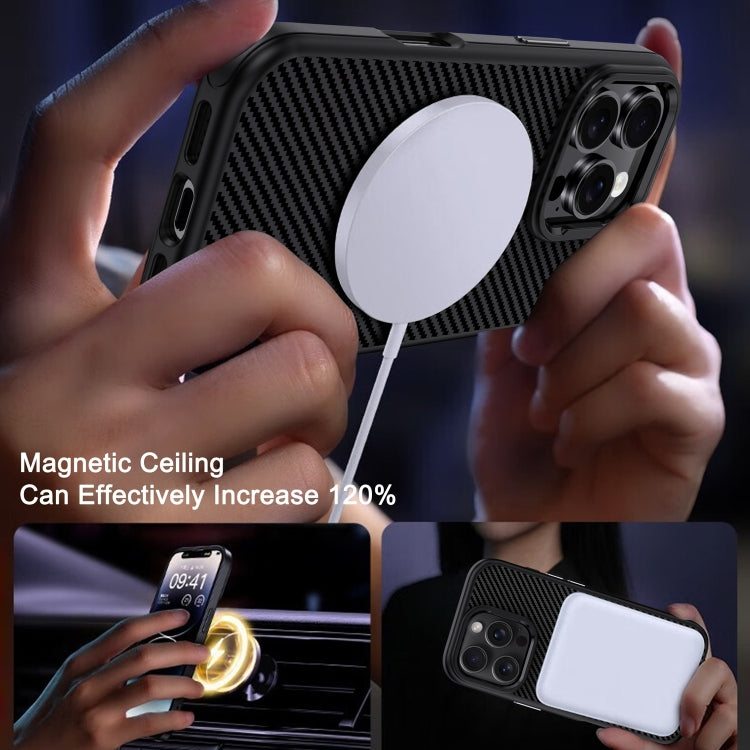 For iPhone 16 Carbon Fiber Textured Oil Spray MagSafe Magnetic Phone Case