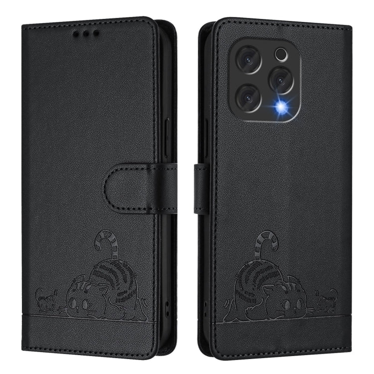 For Doogee N55 Plus Cat Rat Embossed Pattern RFID Leather Phone Case with Lanyard