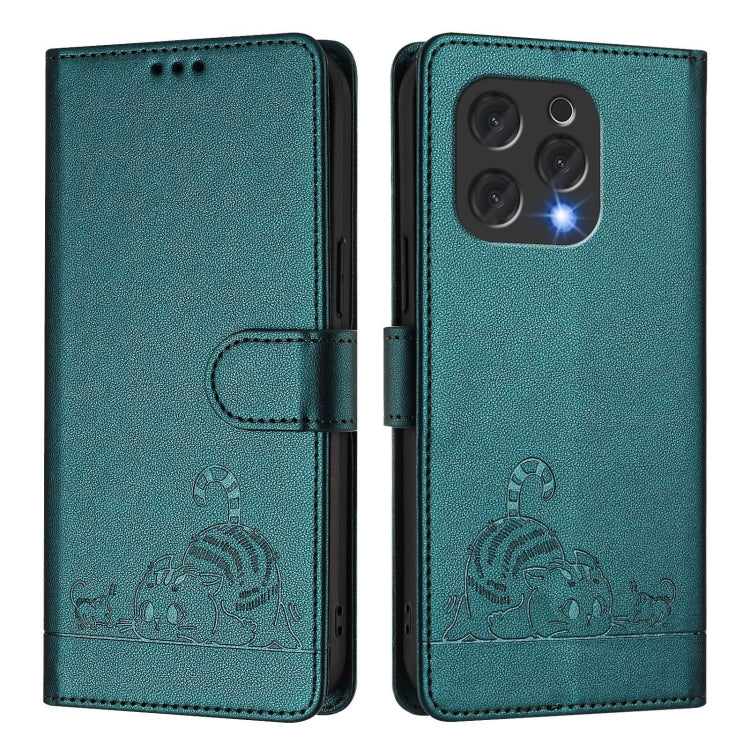 For Doogee N55 Plus Cat Rat Embossed Pattern RFID Leather Phone Case with Lanyard