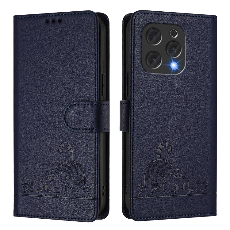 For Doogee N55 Plus Cat Rat Embossed Pattern RFID Leather Phone Case with Lanyard
