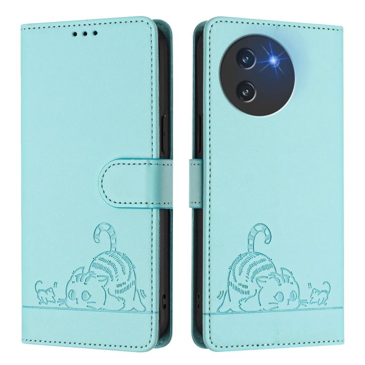For Doogee Note 59 5G / Note 59 Pro Cat Rat Embossed Pattern RFID Leather Phone Case with Lanyard