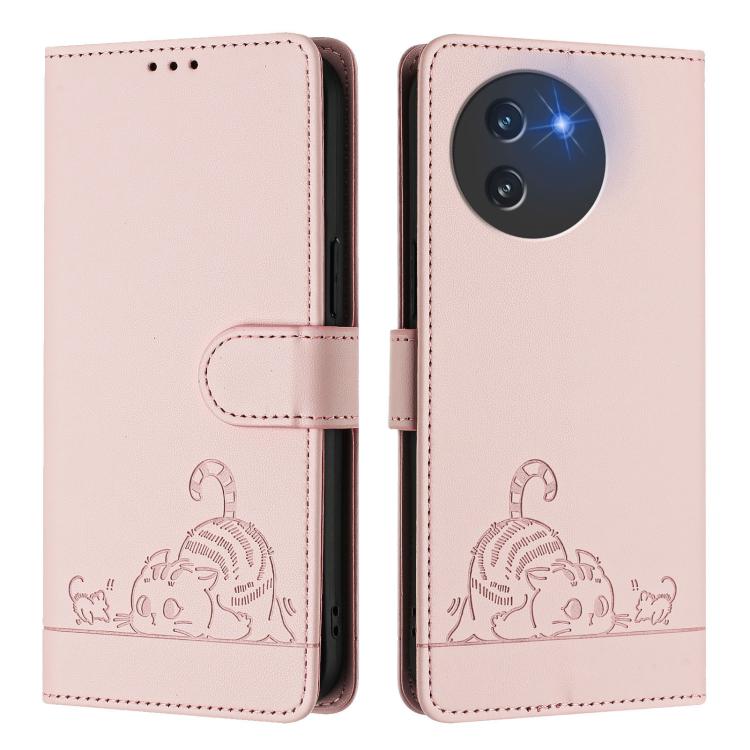 For Doogee Note 59 5G / Note 59 Pro Cat Rat Embossed Pattern RFID Leather Phone Case with Lanyard