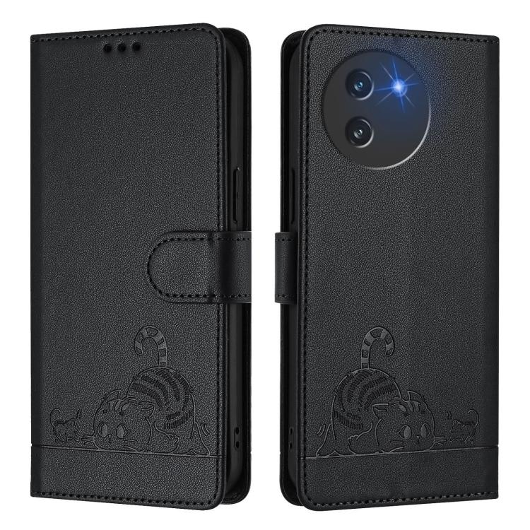 For Doogee Note 59 5G / Note 59 Pro Cat Rat Embossed Pattern RFID Leather Phone Case with Lanyard