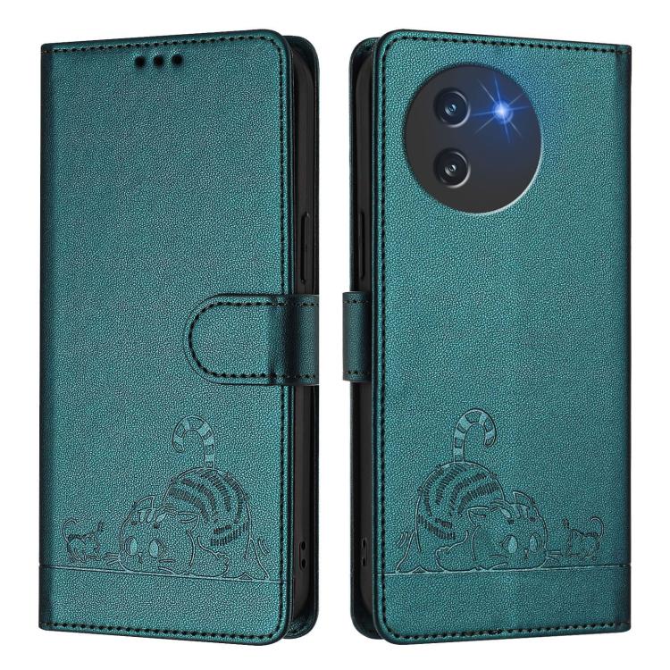 For Doogee Note 59 5G / Note 59 Pro Cat Rat Embossed Pattern RFID Leather Phone Case with Lanyard
