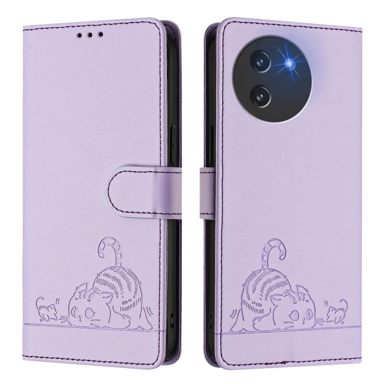For Doogee Note 59 5G / Note 59 Pro Cat Rat Embossed Pattern RFID Leather Phone Case with Lanyard