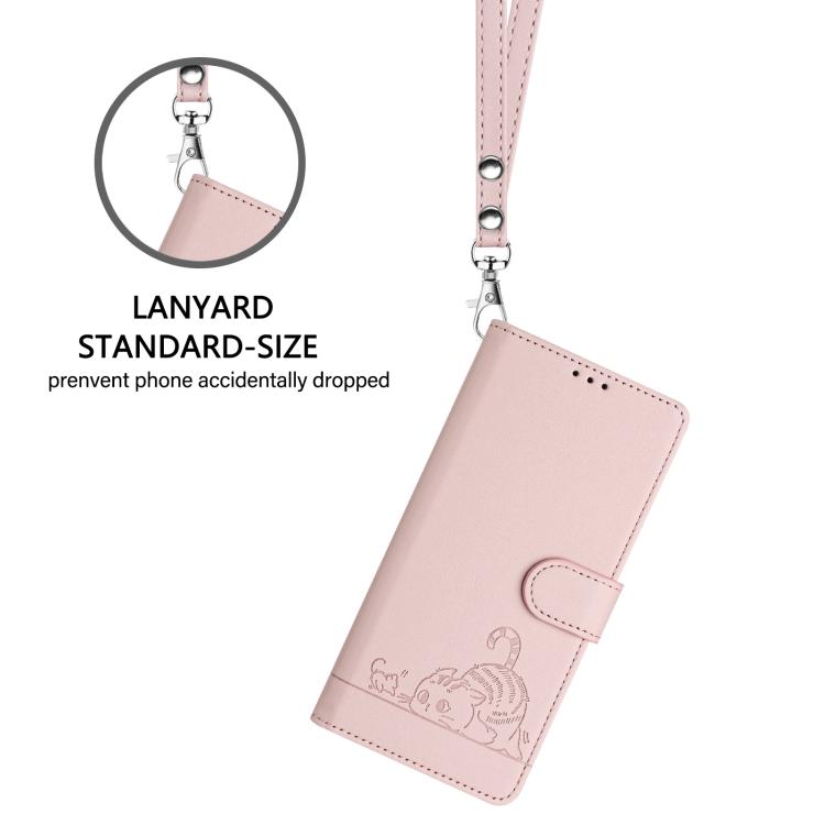 For Doogee N60 Pro Cat Rat Embossed Pattern RFID Leather Phone Case with Lanyard